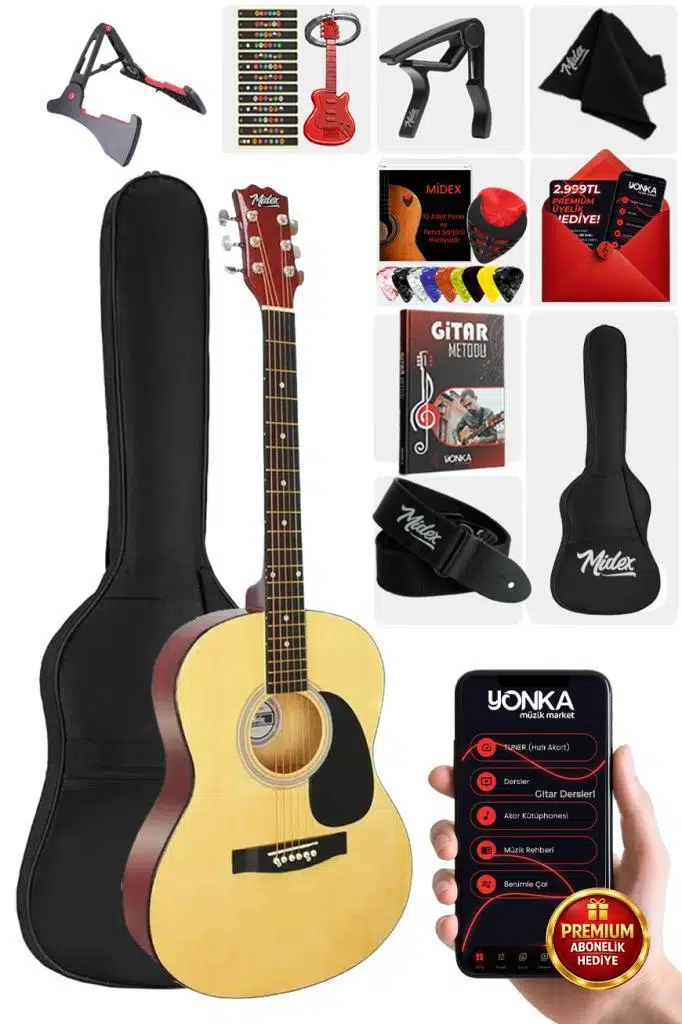 Midex RG-550NT Pack Kaliteli Natural 40 İnç Akustik Gitar Seti 4/4 Yetişkin